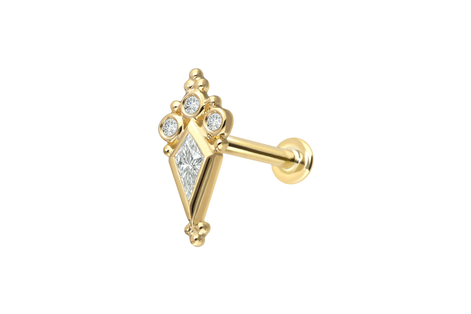 18 Karat Gold Labret Piercing mit Innengewinde DIAMANT-SCHILD